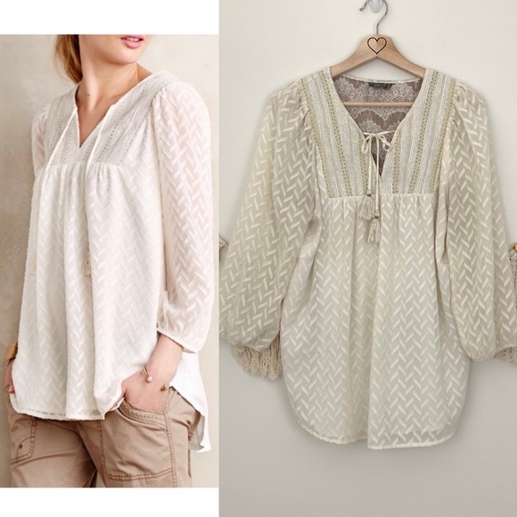 Anthropologie One September Attylie Embroidered Boho Peasant Blouse - Picture 2 of 10